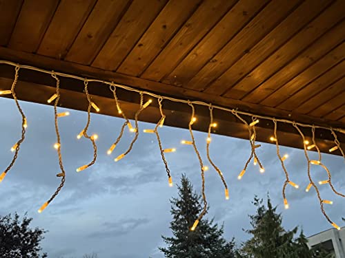 LEDZEIT- Profi Serie - LED Eisregen Lichterkette Außen, Lichtervorhang, Eiszapfen, 3m x 0.5m, 2 Segmente, Dauerlicht, Warmweiß, Wasserdicht IP67, mit Netzkabel, Erweiterbar, für Dach, Balkon, Garten
