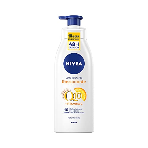 NIVEA Feuchtigkeitsspendende Körpermilch Q10 + Vitamin C 400 ml, straffende Creme für trockene Haut in 10 Tagen, straffende Körpercreme für 48 Stunden