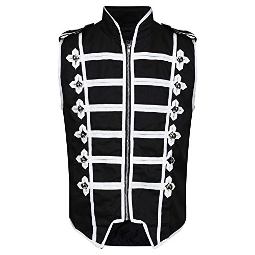 Ro Rox Men's Marching Band Vest Drummer Sleeveless Parade Jacket - Black & White (L)