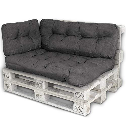 Bobo Palettenkissen Palettenauflagen Sitzkissen Rückenlehne Kissen Palette Polster Sofa Couch (Set Sitzfläche + Rückenteil + Seitenteil, Schwarz)