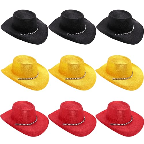 Toyland® Cowboyhüte aus Kunststoff, glitzernd, mit schwarzer und weißer Schnur, 34 cm, 9 Stück