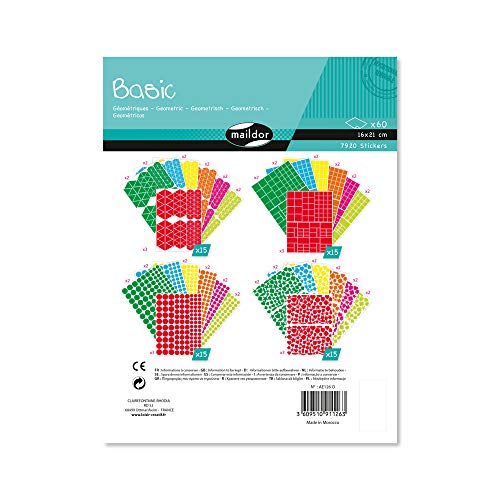 Maildor AE126O Packung (mit 7920 Stickers, 60 Bögen in Format DIN A5, 14,8 x 21cm, ideal für Kinder ab 2 Jahren, geometrische Formen) 1 Pack bunt