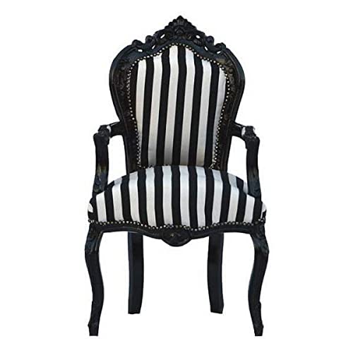 Casa Padrino Barock Esszimmerstuhl Schwarz/Weiß Streifen/Schwarz mit Armlehnen - Antik Stil Stuhl