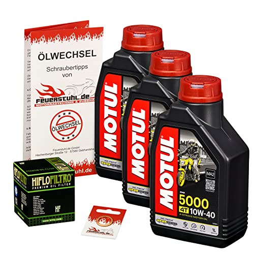 Motul 10W-40 Öl + HiFlo Ölfilter für Yamaha XTZ 660 Tenere, 91-99, 3YF 4MD - Ölwechselset inkl. Motoröl, Filter, Dichtring