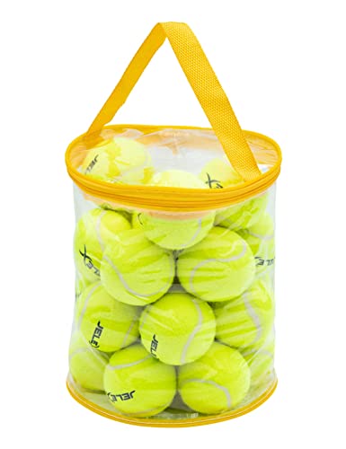 JELEX Tiebreak Tennisbälle im Set, bestehend aus 24 Bällen in klassischem gelb, ohne Innendruck, mit Filzoberfläche und 6,37 cm Durchmesser. Inkl. Einer Aufbewahrungstasche mit Tragegriff