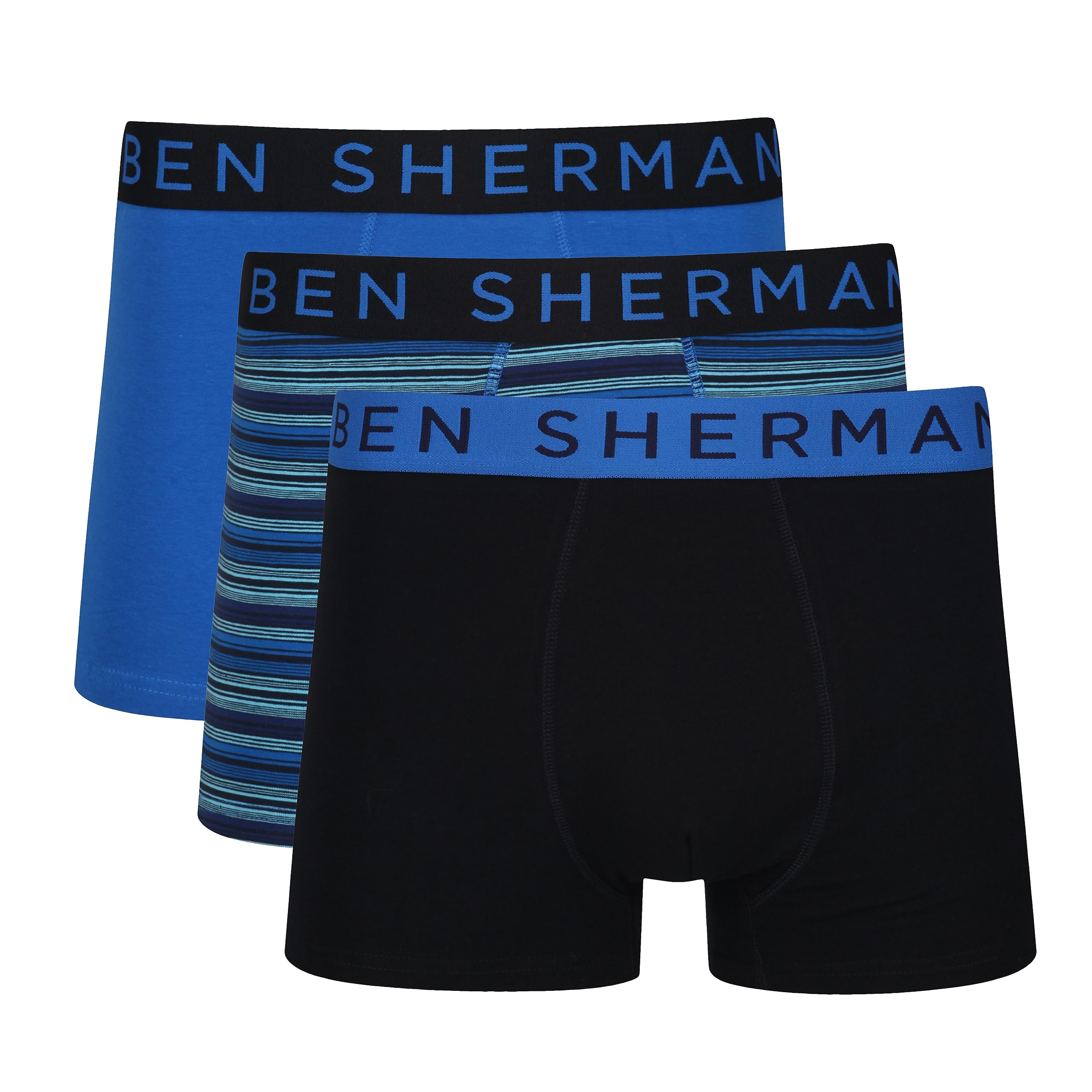 Ben Sherman Herren Men's Boxer Shorts in Blue/Stripe/Black | Soft Touch Cotton Rich Trunks with Elasticated Waistband Boxershorts, Blue/Stripe/Black,