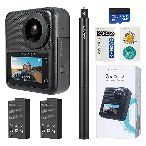 KanDao QooCam 3 Action Kamera, Reise Combo, 5.7K 62MP Foto 60fps Flawless 360 Video Kamera, Dual 1/1.55" Sensoren Besser für Nachtaufnahmen Reisekamera, wasserdicht, Stabilisierung