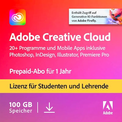 Adobe Creative Cloud Individual Edition [Student & Teacher] 1 Jahreslizenz mit 100GB Speicher // Photoshop & Adobe Express // Lightroom & Lightroom Cl