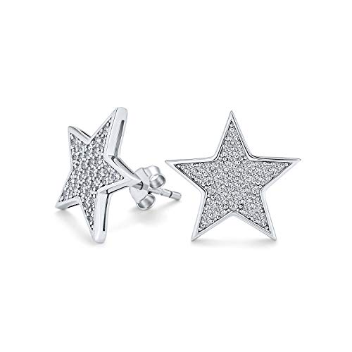 Unisex Usa Amerikanischen Patriotischen Rock Star Sparkling Cubic Zirconia Micro Pavé Cz Celestial Star Stud Ohrringe Für Jugendliche Männer Frauen .925 Sterling Silber