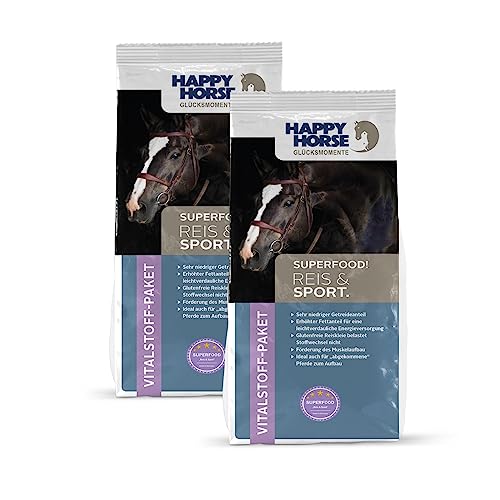 HAPPY HORSE Superfood Reis & Sport Pferdefutter 2 x 14kg - Vitalstoffversorger der neuen Generation - Sehr niedriger Getreideanteil - Glutenfreie Reiskleie - Förderung des Muskelaufbau