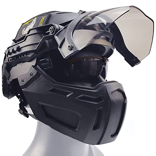 AQzxdc Airsoft Helm mit Schutzbrille und Visier Set, Full-Wrap Military Paintball Schutz Kombination, Visier 90°Verstellbar, für Outdoor-Jagd, CQB Schießen, BBS,Sets bk