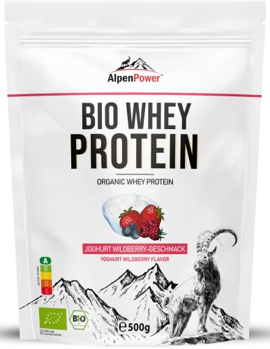 AlpenPower BIO WHEY Protein Joghurt-Wildberry 500 g I 100% natürliche Zutaten I Ohne Zusatzstoffe I Bio-Alpenmilch aus Bayern und Österreich I Hochwertiges CFM Eiweiß-Pulver