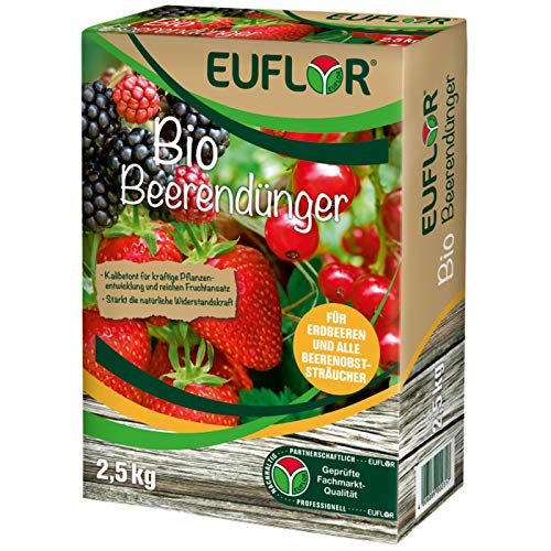 Euflor Bio Beerendünger 2,5kg•Organisch-mineralischer NPK-Dünger 6+3+8 mit 2% MgO – pelletiert•Optimal für Beerenpflanzen sowie Obst•Naturdünger mit Langzeitwirkung •im ökologischen Landbau geeignet
