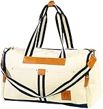 Carlo Milano Strand-Tasche: Canvas-Strandtasche/Freizeittasche, weiß (Retro-Strandtasche, Strandtasche mit Reißverschluss, Aufbewahrung)