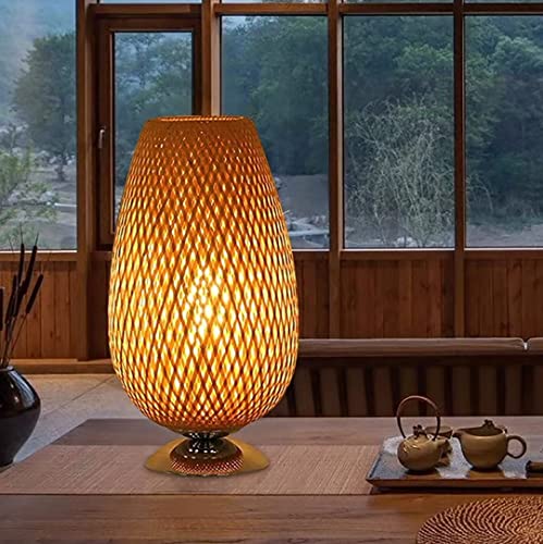 GUANSHAN Bambus gewebte Tischlampe Zen Dekoration Bambus gewebte Tischlampe Laterne Tischlampe Nachttischlampe Dekorative Leuchte Tischbeleuchtung für Wohnzimmer, Schlafzimmer