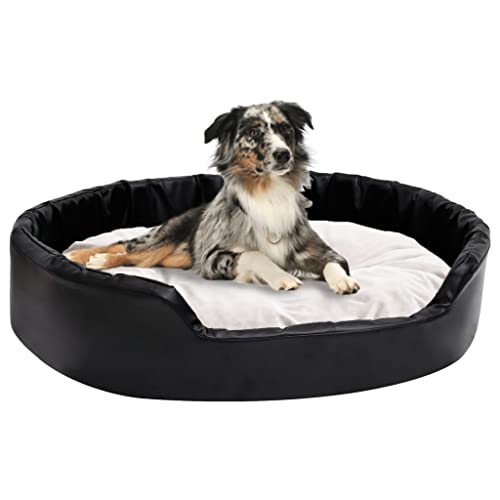 Kuscheliger, Flauschiger Hundeplatz, Katzenbett waschbar Flauschiges Hundebett Hundebett Schwarz-Beige 90x79x20 cm Plüsch und Kunstleder Hunde Hundekissen Flauschig Hundekörbchen Hundesofa