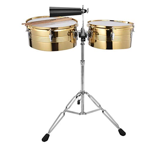 1Pc Big Timbale Drum + 1Pc Small Timbale Drum mit Cowbell Bracket Musikinstrument für Trainingsübungen(Gold)