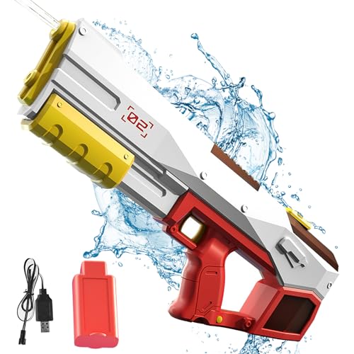 Wasserpistole Elektrisch für Kinder Erwachsene, Wasserspritzpistole mit 8m Reichweite, 450ml Große Kapazität, Automatische Wasseraufnahme, 2 Schießen Modi, Spielzeug für Sommer Pool (Rot)