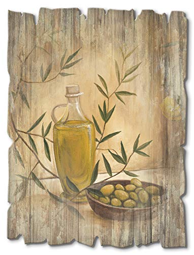 Artland Wandbild aus Holz Shabby Chic Holzbild rechteckig 30x40 cm Hochformat Stillleben Italien Toskana Oliven Zitronenbaum Mediterran T4HV