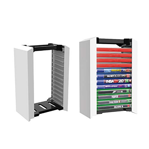 Renoble Vertikaler Ständer Für PS5 Spiele Disk Tower Spielzubehör Organizer Stable Storage Rack Games Ständer Und Dual Controller Dock, Speichert 12 Spiele Oder Blu-Ray-Disks