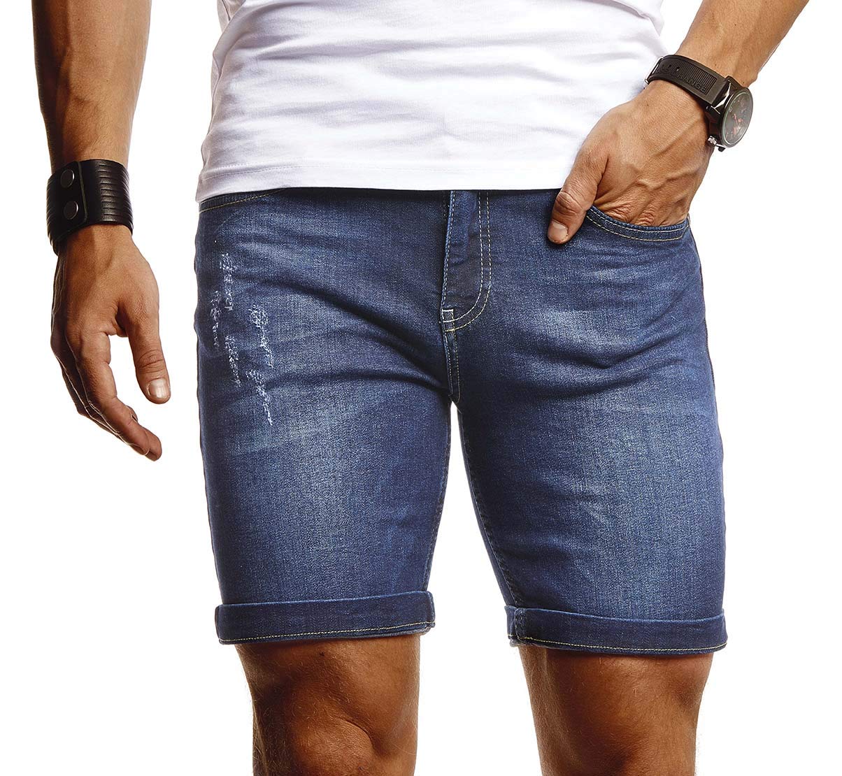 Leif Nelson Shorts Herren Kurze Hosen Männer Jeansshorts Denim Sommer Freizeithose Basic LN-1397