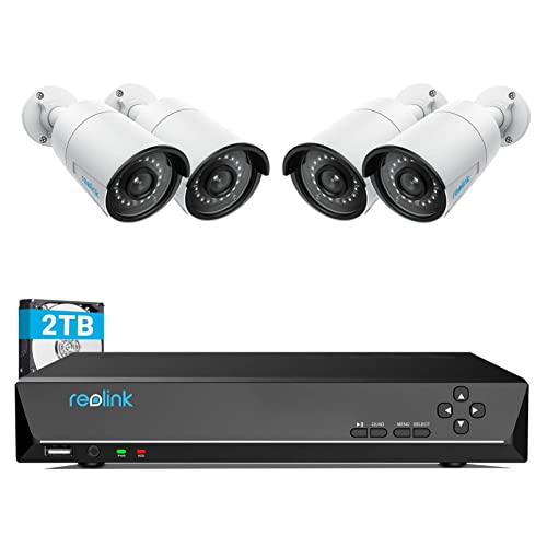 Reolink 4MP Überwachungskamera Set Outdoor, 4X 4MP PoE IP Kamera Überwachung Aussen und 8CH 2TB HDD NVR für 24/7 Videoüberwachung, Audioaufzeichnung, Bewegungsmelder, IR Nachtsicht, RLK8-410B4-4MP