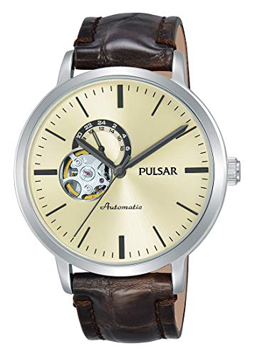 Pulsar Herren Analog Automatik Uhr mit Leder Armband P9A007X1