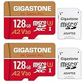 Gigastone 4K Game Pro 128GB MicroSDXC Speicherkarte 2er-Pack und SD-Adapter mit A2 App-Leistung bis zu 100MB/s für 4K Videoaufnahme, Kompatibel mit Switch, Micro SD Karte UHS-I U3 V30 Klasse 10