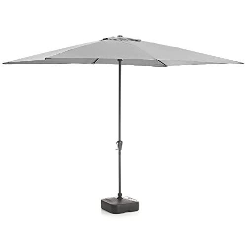 ACAZA Sonnenschirm rechteckig 200 x 300 cm, Schirm mit Kurbel für Balkon oder Terrasse, Marktschirm, Gartenschirm, Terrassenschirm, mit Windauslass, hellgrau