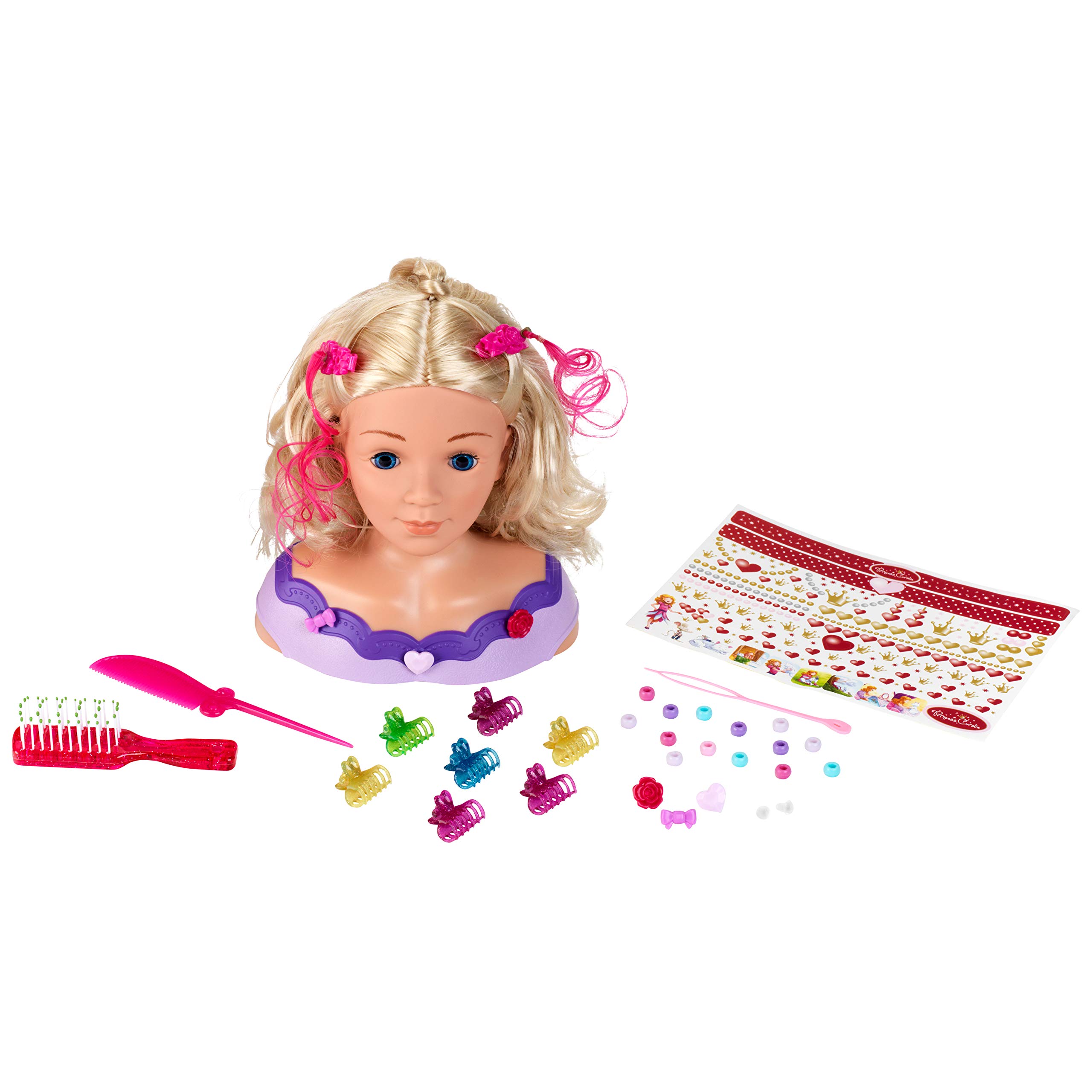 Klein Theo 5387 Princess Coralie Frisierkopf „Little Emma“ | Mit Bürste, Kamm, trendigem Haarschmuck u.v.m. | Spielzeug für Kinder ab 3 Jahren