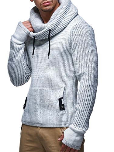 Leif Nelson Herren Strick-Pullover Strick-Pulli mit Schalkragen Moderner Woll-Pullover Langarm-Sweatshirt Slim Fit LN5060 Grau Small