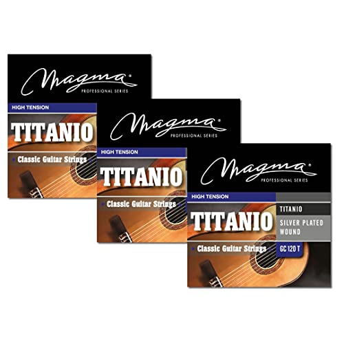 Magma - 3 Sätze von Saiten für spanische Gitarren aus versilbertem Kupfer, 1°, 2° und 3° Titan Nylon - Hochspannung - (GC120T)