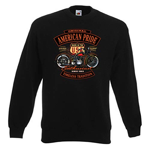 Geile-Fun-T-Shirts Biker Sweatshirts Herren Pullover - Original American Pride - Coole Männer Sweater schwarz Motorradfahrer-Geschenke mit hochwertigem Druck