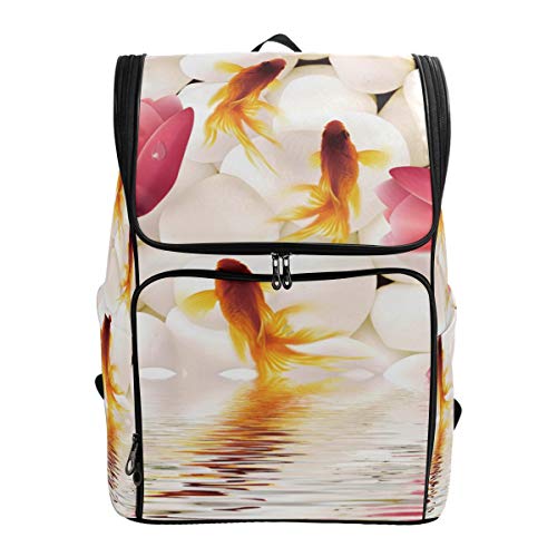 FANTAZIO Rucksack mit Tulpenblumen, mit Goldfischen, für Outdoor-Aktivitäten, Wandern, Camping, Freizeit-Rucksack, groß