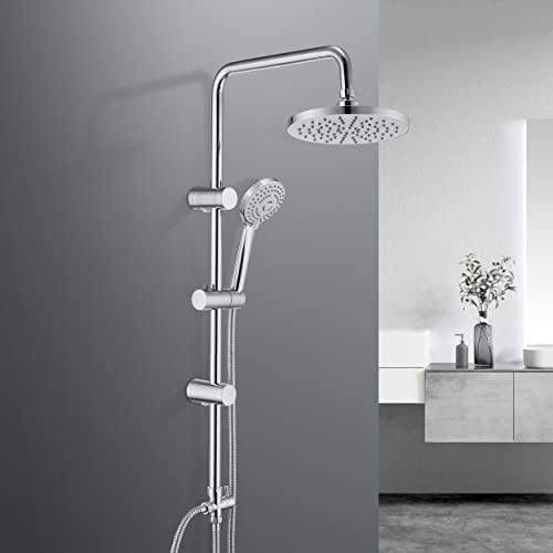 JOHO Regendusche Duschsystem Duschset Duschbrause mit Duschstange, Handbrause, ABS Duschkopf D210mm, verchromt