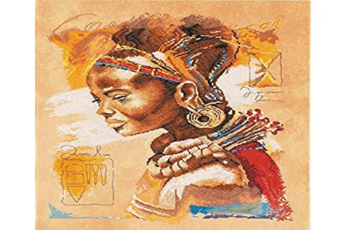 LANARTE PN Zählmusterpackung Afrikanische Frau Kreuzstichpackung, Baumwolle, Mehrfarbig, 39 x 49 x 0.3 cm