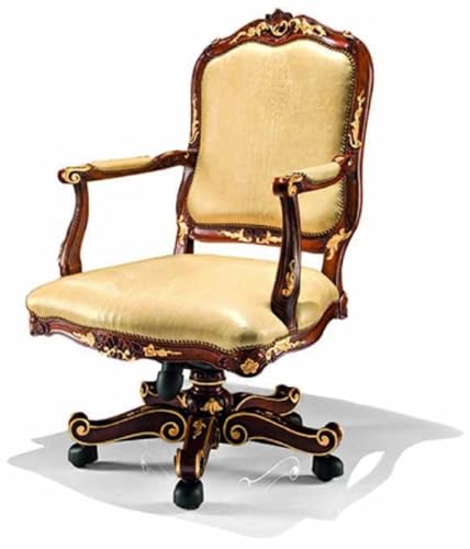 Casa Padrino Luxus Barock Leder Schreibtischstuhl Beige/Braun/Gold - Made in Italy