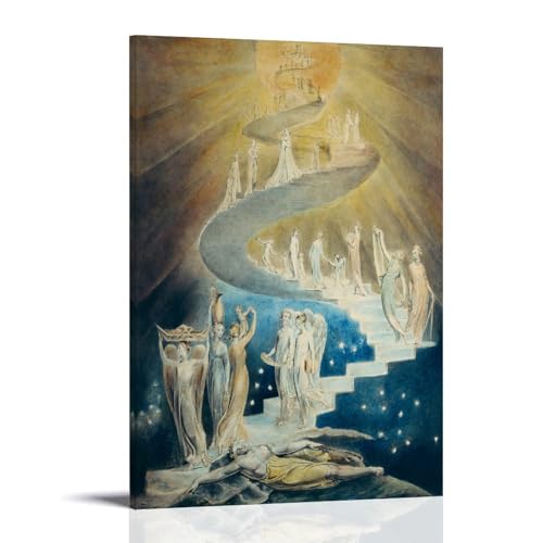 NgAnoh Jacobs Ladder von William Blake Leinwanddruck, dekoratives Gemälde, Leinwand, Wandkunst, Wohnzimmer, Schlafzimmer, 40 x 60 cm