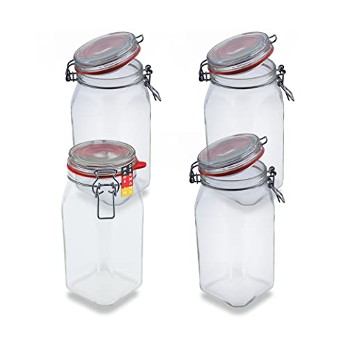 Flaschenbauer - 4-teiliges Set Drahtbügel-Vorratsgläser 1550ml, geeignet als Einmach- und Fermentierglas, zur Aufbewahrung, zum Befüllen, leere Gläser mit Drahtbügel - Made in Germany