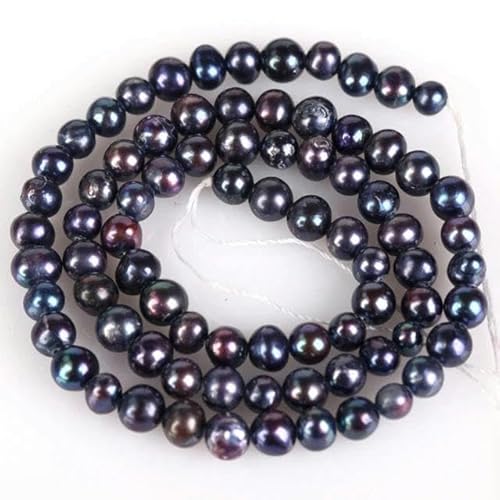 4–9 mm natürliche Perlen, schwarze Süßwasser-Färbung, fast runde Form, für Schmuckherstellung, DIY, Halskette, Armbänder, 15''-5–6 mm