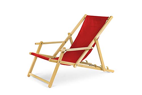 IMPWOOD Gartenliege Strandliege mit Armauflagen und Absicherungssystem Liegestuhl aus Buchenholz klappbar Holz-Liegestuhl rot