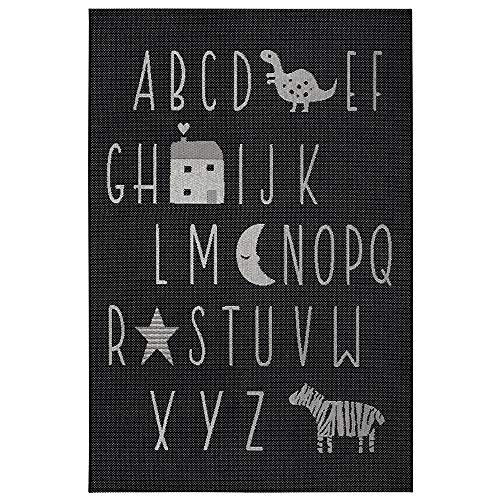 Hanse Home Flachgewebe Kinderteppich ABC Alphabet, Farbe:schwarz/Creme, Größe:160 cm rund