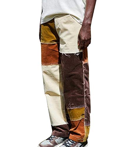 Herrenmode Color Block Wide Leg Jeans Kontrastfarbe Hip Hop Casual Washed Stitched Denim Pants