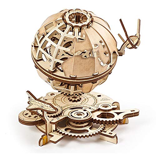 UGEARS Globus Mechanisches Model 3D - Spinning Globe mit Shuttle und Sputnik Modellbausatz aus Holz - Modellbausätze aus Holz für Erwachsene - Wunderschönes Geschenk und Wohnkultur