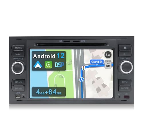 YUNTX Android 10 Autoradio Radio Kompatibel mit Ford Fiesta/Kuga/Transit/Focus - 4G+64G - KOSTENLOSE Rückenkamera - Unterstützt DVD/DAB+ / Lenkradsteuerung/WiFi/Bluetooth/Carplay/Android Auto