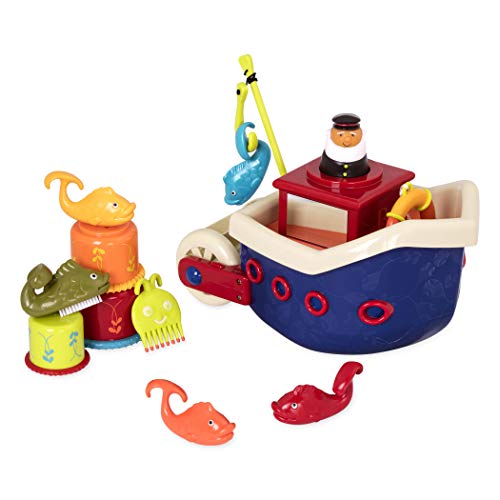 B. toys 13 Teile Badewannenspielzeug Baby mit Boot, Stapelbecher, Fische, Angelspiel Baby Spielzeug Badewanne ab 1 Jahr