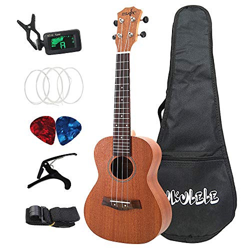Eighosee Sapele Konzert Ukulele Kits 23 Zoll 4 Saiten Hawaii Mini Gitarre mit Tasche Gurt Stings Picks Musikinstrument