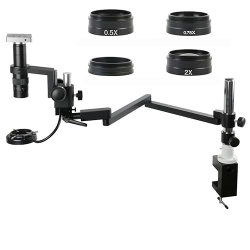 Mikroskop-Zubehör-Kit Mikroskop-Kamera-Set, verstellbare Richtung, Klemmarm, Säulenklemme + HDMI, USB, VGA, Video-Mikroskopkamera + 0,5 x 2,0 x 1 x 0,75 x Hilfsobjektiv Mikroskopische Objektträger (C