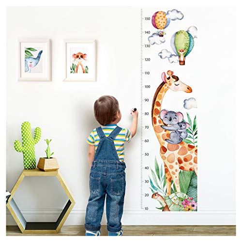 Little Deco Wandaufkleber Kinderzimmer Junge Mädchen Messlatte | 150cm Giraffe Koala Ballons | Tiere Wandtattoo Kinder Wandsticker Aufkleber Dekoration DL355