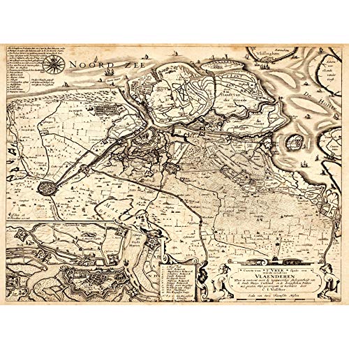 Wee Blue Coo Landkarte Antike Niederlande Nordsee Kunstdruck auf Leinwand